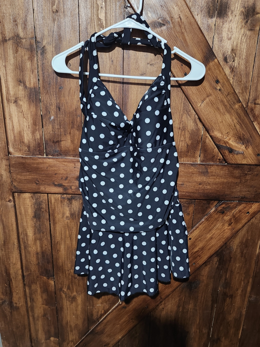 Black & White Polka Dot Halter One-Piece Swimdress 2X NWT